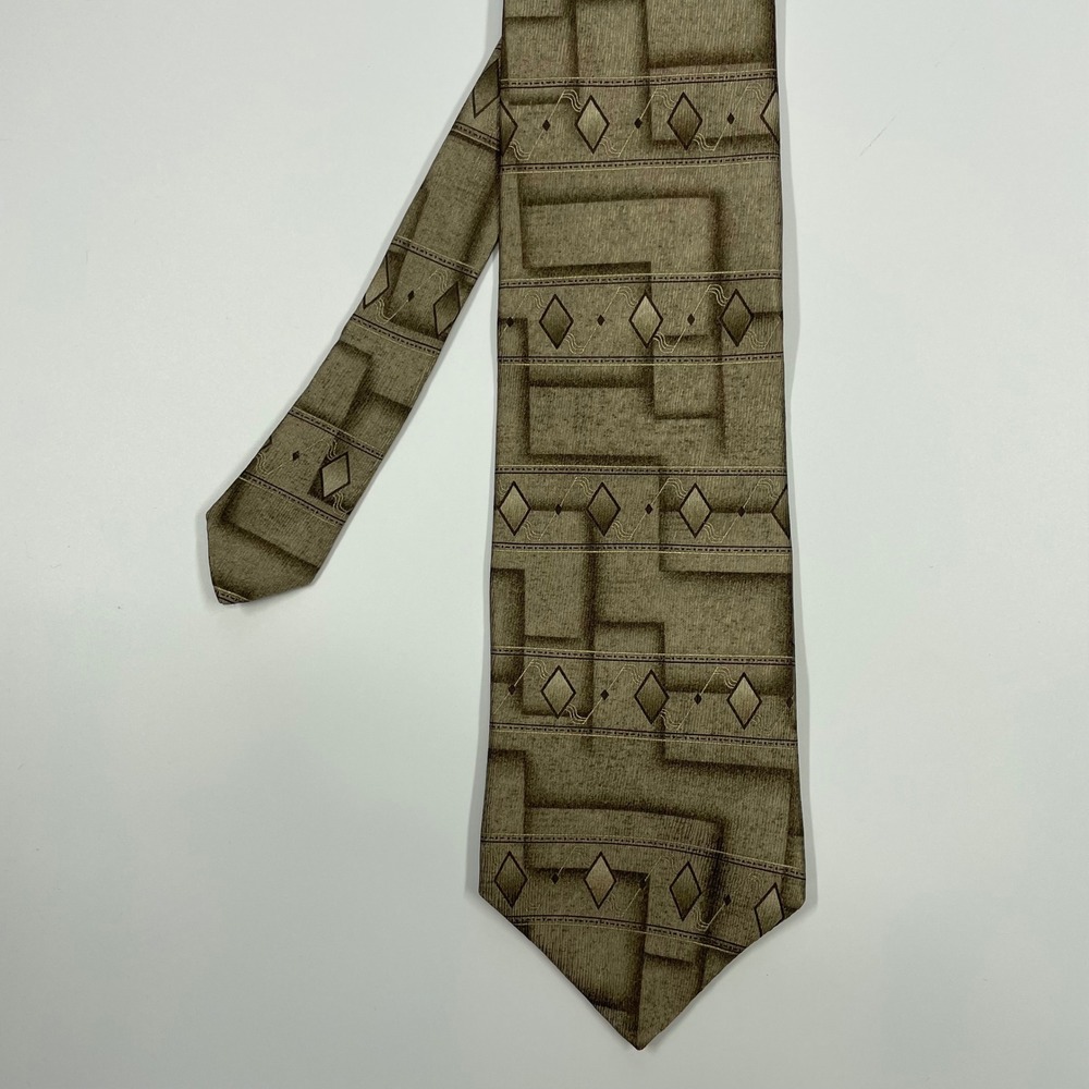 Haggar Olive Geometric Diamond Silk Necktie Mens OSFA